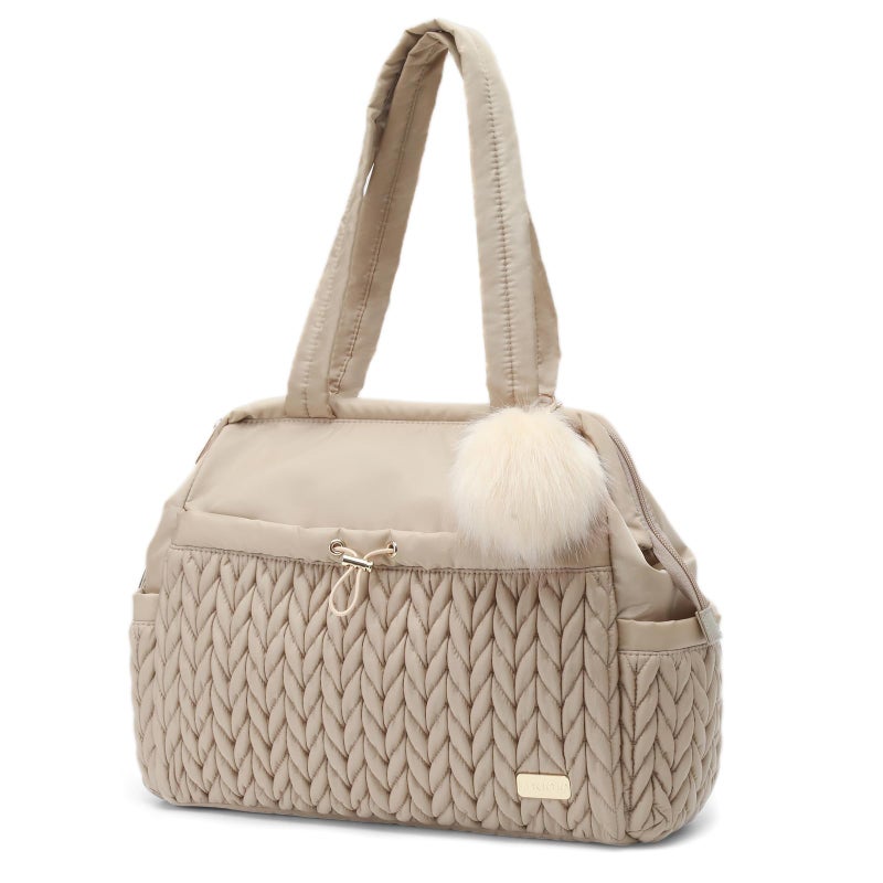 LUKJOJO Asha Diaper Bag Tote For Daily Use, Travel Shoulder Diaper Bag With Long Strap (Beige) - Image 1