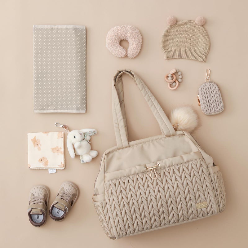 LUKJOJO Asha Diaper Bag Tote For Daily Use, Travel Shoulder Diaper Bag With Long Strap (Beige) - Image 3