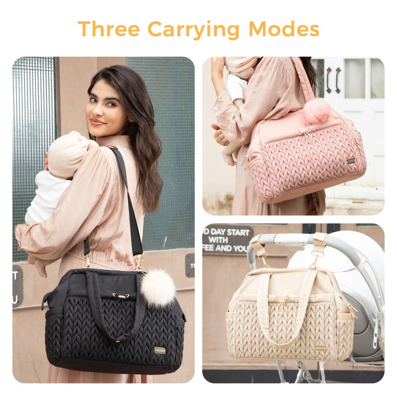 LUKJOJO Asha Diaper Bag Tote For Daily Use, Travel Shoulder Diaper Bag With Long Strap (Beige) - Image 2