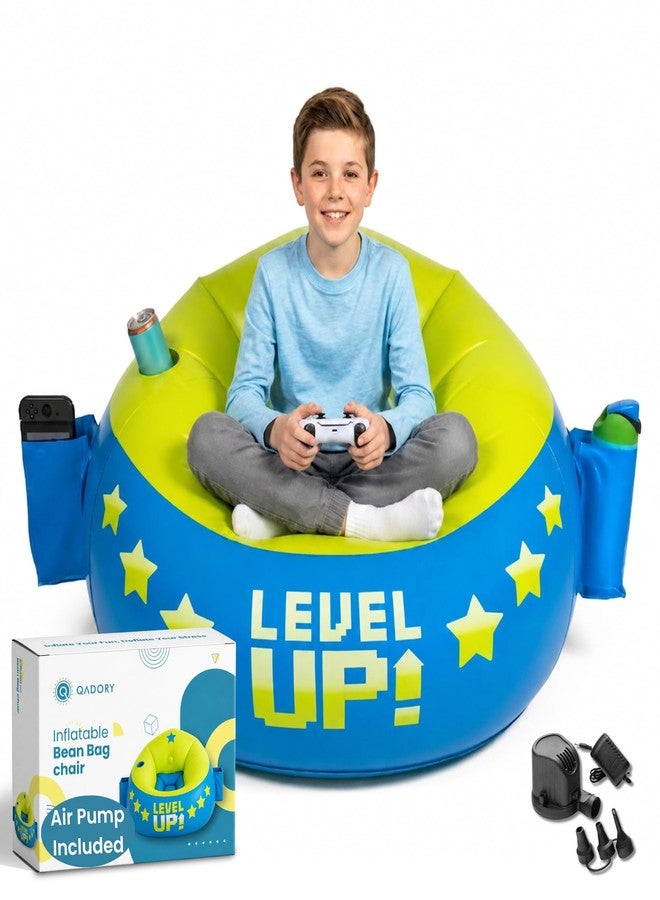 Qadory Inflatable Gaming Chair for Kids – Supports Up to 300 lbs, Includes Air Pump, Cup Holder, 2 Pockets – Durable Bean Bag Seat, Comfy Kids Gaming Chair & Top Gamer Chairs for Kid Room - Image 1
