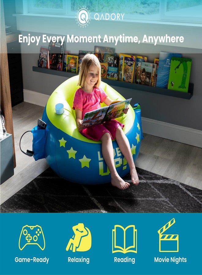 Qadory Inflatable Gaming Chair for Kids – Supports Up to 300 lbs, Includes Air Pump, Cup Holder, 2 Pockets – Durable Bean Bag Seat, Comfy Kids Gaming Chair & Top Gamer Chairs for Kid Room - Image 3