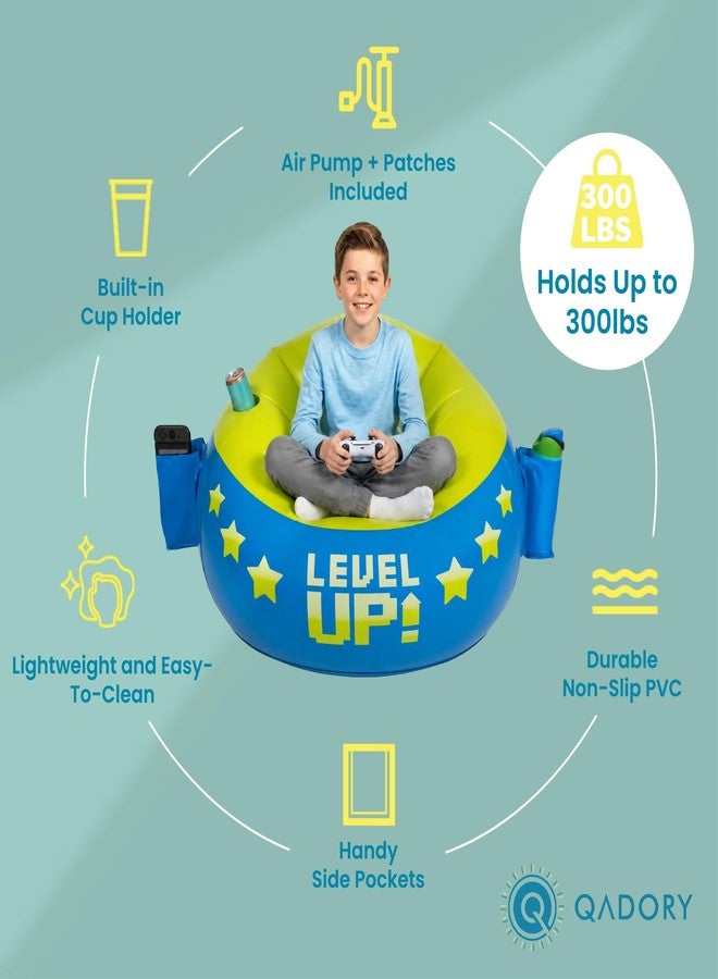 Qadory Inflatable Gaming Chair for Kids – Supports Up to 300 lbs, Includes Air Pump, Cup Holder, 2 Pockets – Durable Bean Bag Seat, Comfy Kids Gaming Chair & Top Gamer Chairs for Kid Room - Image 4