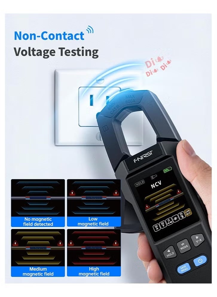 فنيرسي FNIRSI DMC-100 Clamp Meter MultiMeter 9999 Counts TRMS ، 600A منحنى تسجيل AMP قابلة لإعادة الشحن ، والتدابير NCV ، تيار الجهد الجهد الجهد AC/DC ، مقاومة الصمام الثنائي للسعة الاستمرارية ، درجة الحرارة - Image 2