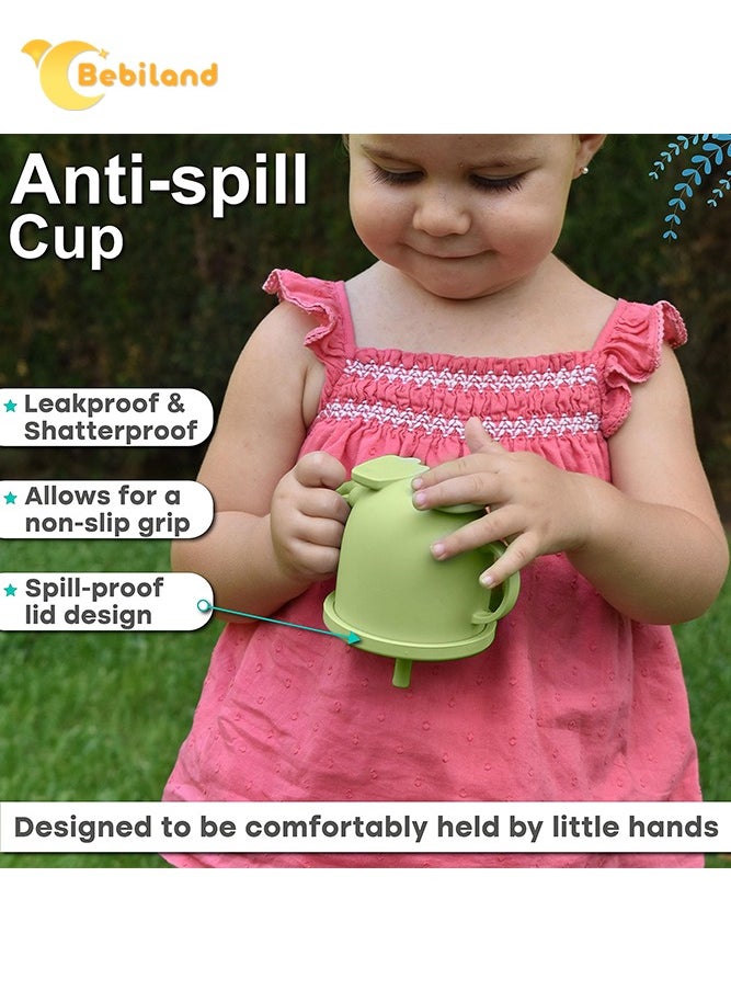 Bebiland Silicone Baby Training Cup with Handle Cover and Straw, Unbreakable, Spill-Proof and Non-slip Handle Toddler Straw Cup with Level Indicator, Ideal for Toddlers and Infant (Green)  - Image 4