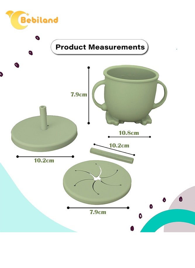 Bebiland Silicone Baby Training Cup with Handle Cover and Straw, Unbreakable, Spill-Proof and Non-slip Handle Toddler Straw Cup with Level Indicator, Ideal for Toddlers and Infant (Green)  - Image 2