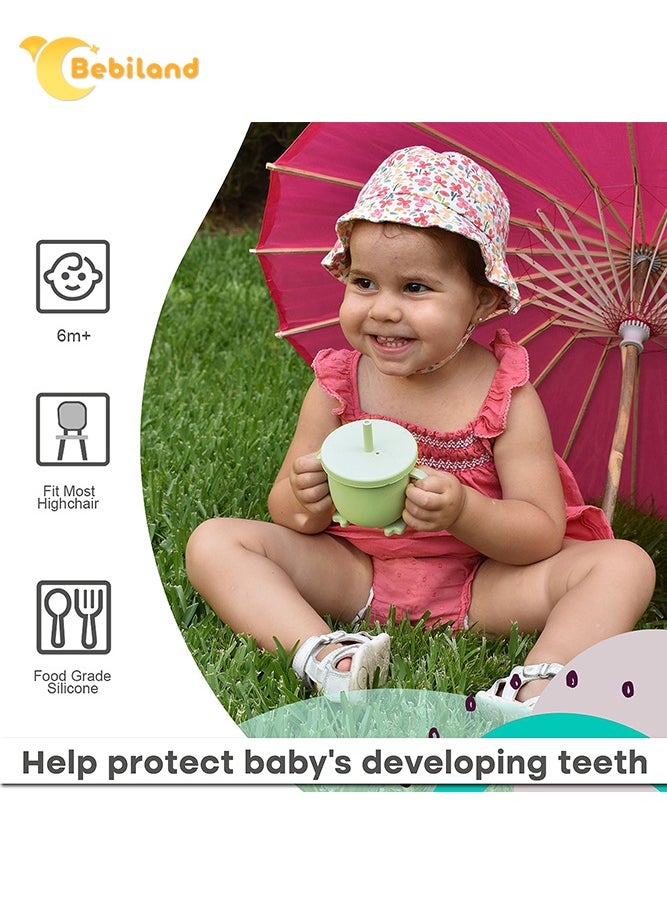 Bebiland Silicone Baby Training Cup with Handle Cover and Straw, Unbreakable, Spill-Proof and Non-slip Handle Toddler Straw Cup with Level Indicator, Ideal for Toddlers and Infant (Green)  - Image 5