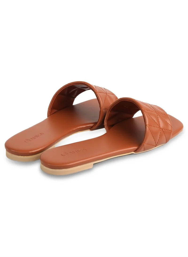AMICA Donna Women's Flat Leather Sandals with Quilted Design