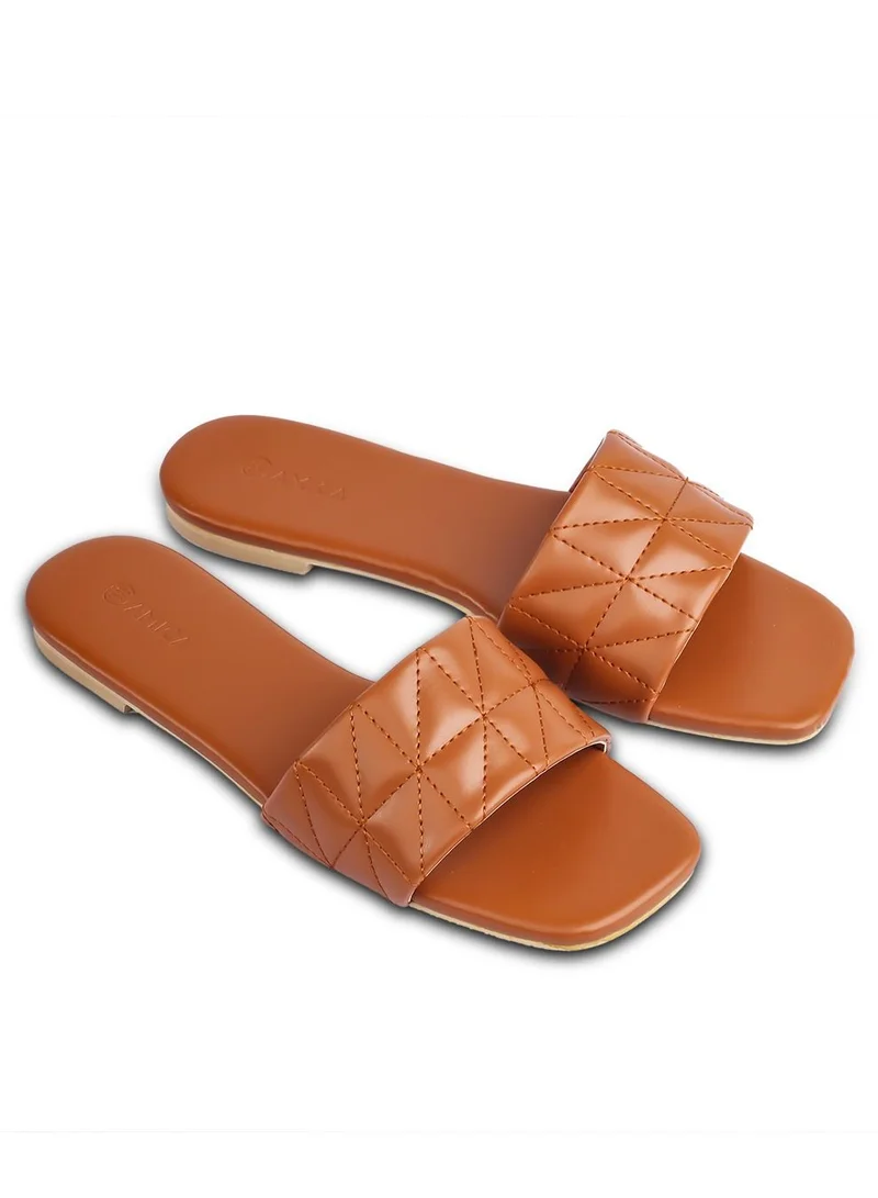 AMICA Donna Women's Flat Leather Sandals with Quilted Design