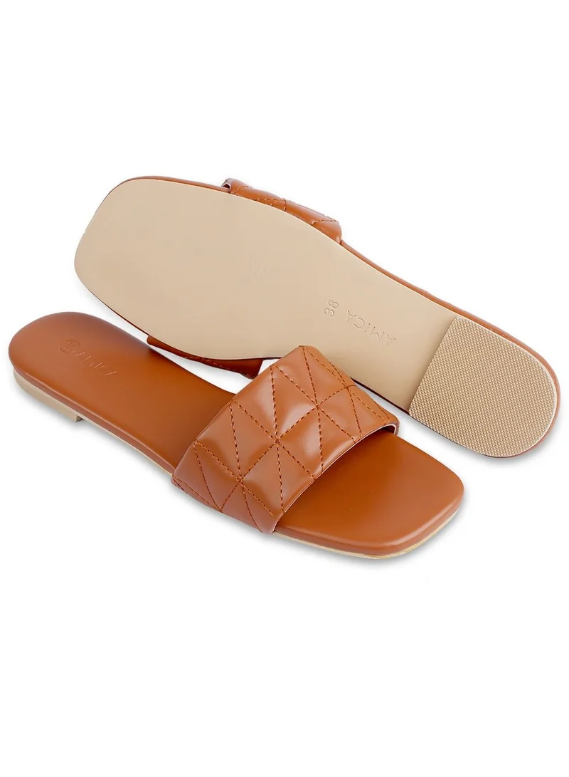AMICA Donna Women's Flat Leather Sandals with Quilted Design