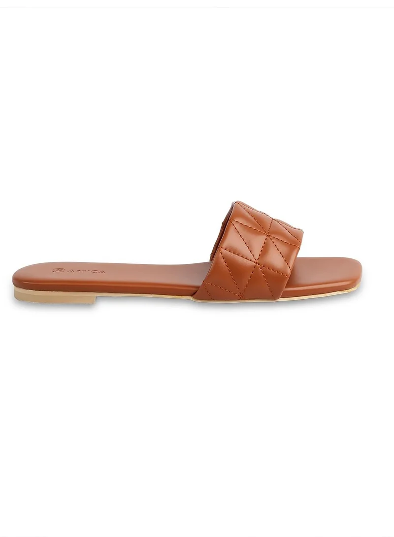 AMICA Donna Women's Flat Leather Sandals with Quilted Design