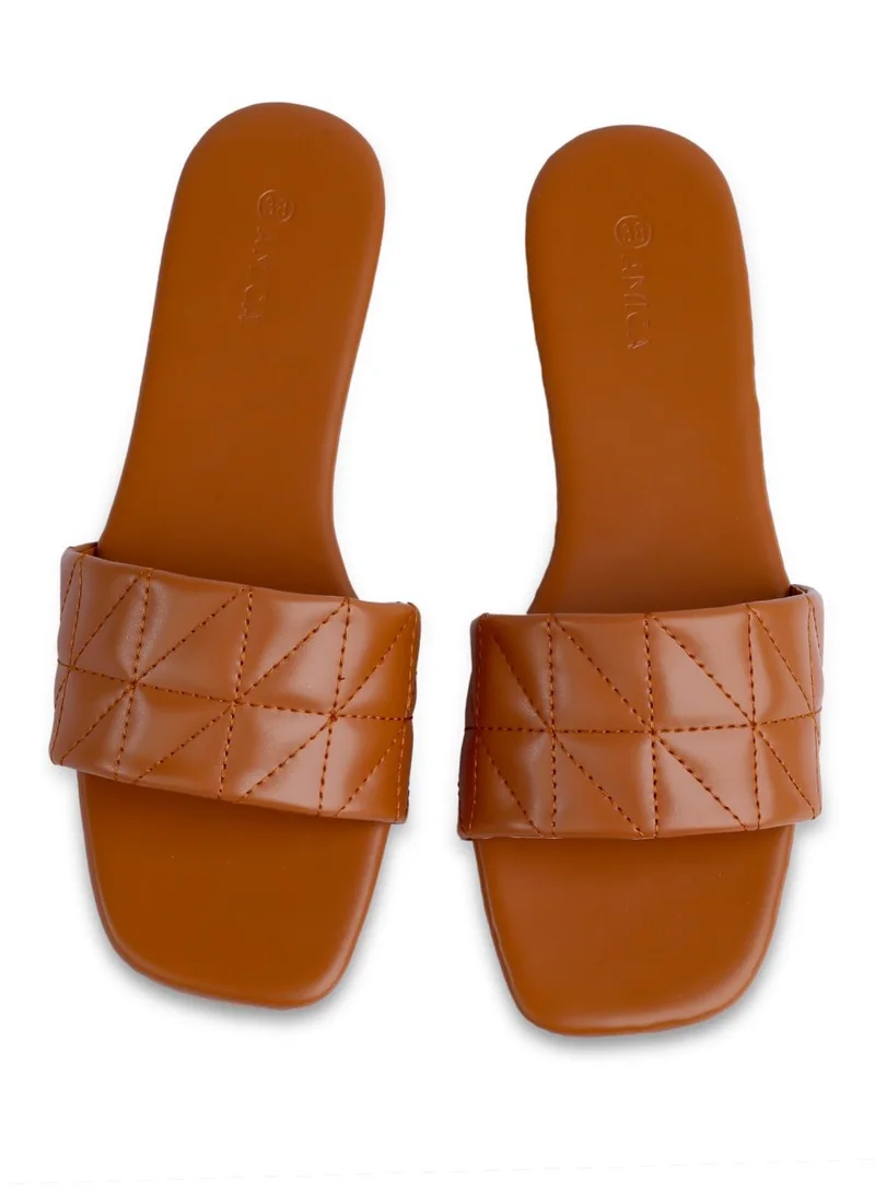 AMICA Donna Women's Flat Leather Sandals with Quilted Design