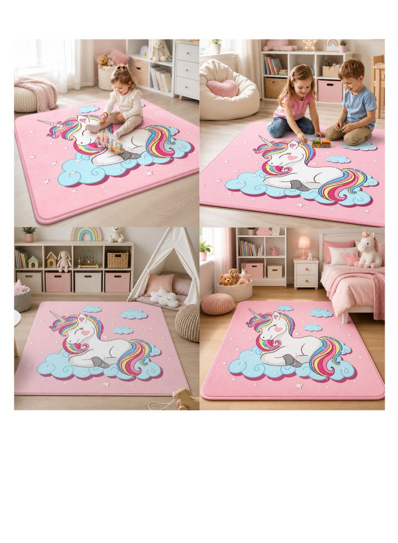 Factory Price Rainbow Unicorn Kids Cushion Play Mat Rug – Soft Padded Carpet with Non-Slip Backing, 160 x 200 cm - Image 2