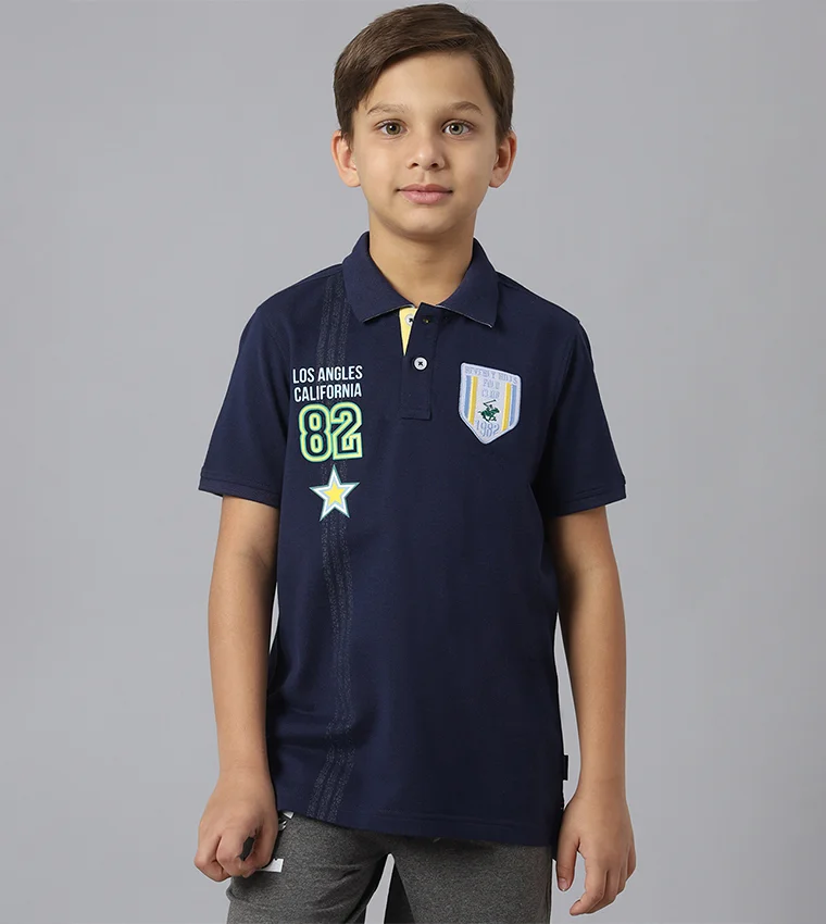 BEVERLY HILLS POLO CLUB Beverly Hills Polo ClubBoys Blue Solid Polo Collar Cotton T-shirt