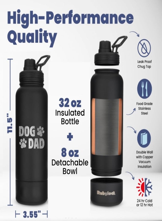 rubyloo Dog Dad Water Bottle – 32 oz Stainless Steel Double Wall Insulated with 8 oz Detachable Bowl on Bottom – Cool Dog Dad Gifts for Father's Day, Hiking, Walking, Travel & Everyday Adventures – DD Black - Image 4