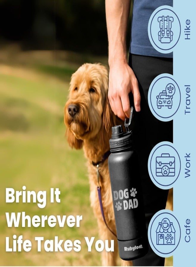 rubyloo Dog Dad Water Bottle – 32 oz Stainless Steel Double Wall Insulated with 8 oz Detachable Bowl on Bottom – Cool Dog Dad Gifts for Father's Day, Hiking, Walking, Travel & Everyday Adventures – DD Black - Image 3