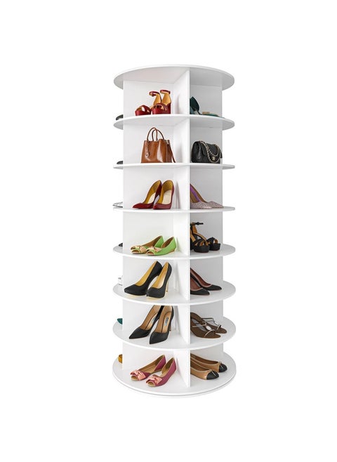 HELEE Rotating Shoe Rack Tower, Spinning Shoe Display Lazy Susan, Revolving 360 Shoe Rack Storage Round Carousel, Vertical Handbag Rotate Shoes Closet Organization
