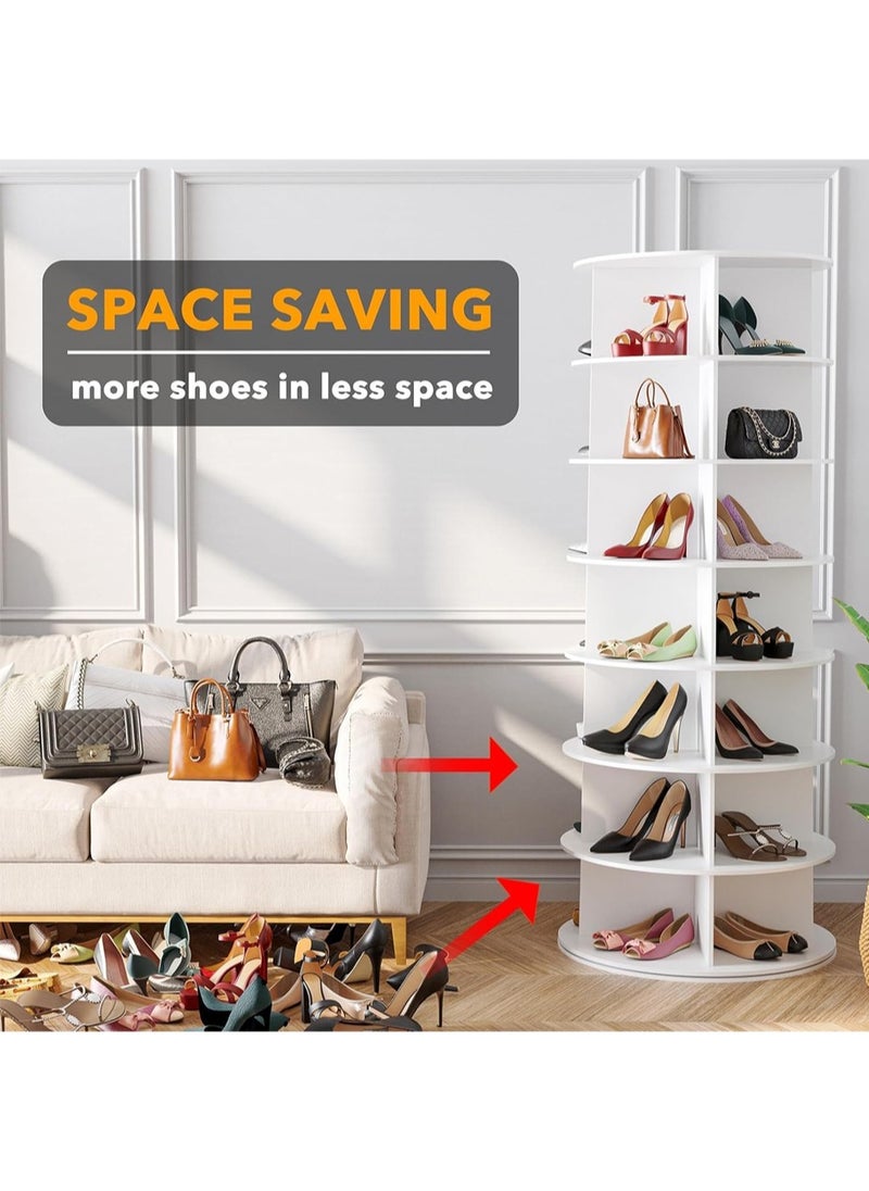 HELEE Rotating Shoe Rack Tower, Spinning Shoe Display Lazy Susan, Revolving 360 Shoe Rack Storage Round Carousel, Vertical Handbag Rotate Shoes Closet Organization