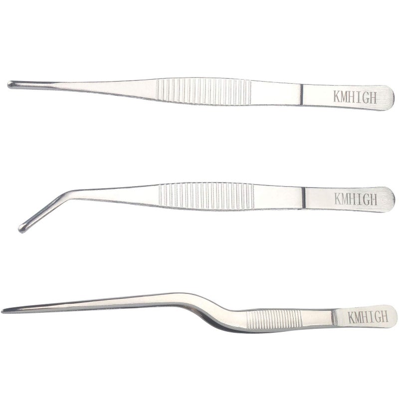 KMHIGH Stainless Steel Tweezers Set, For Small Gardening and Kitchen, Multi-Purpose Tools. (3Pcs, 6.15Inches / 6.3Inches / 6.5Inches) - Image 1