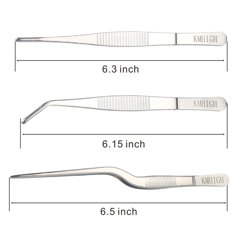 KMHIGH Stainless Steel Tweezers Set, For Small Gardening and Kitchen, Multi-Purpose Tools. (3Pcs, 6.15Inches / 6.3Inches / 6.5Inches) - Image 2