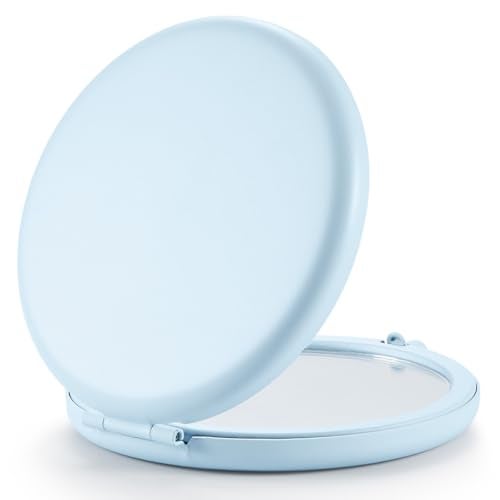 Getinbulk Compact Mirror for Purse DoubleSided 1X2X Magnifying Metal Pocket Makeup MirrorsRound Light Blue - Image 1
