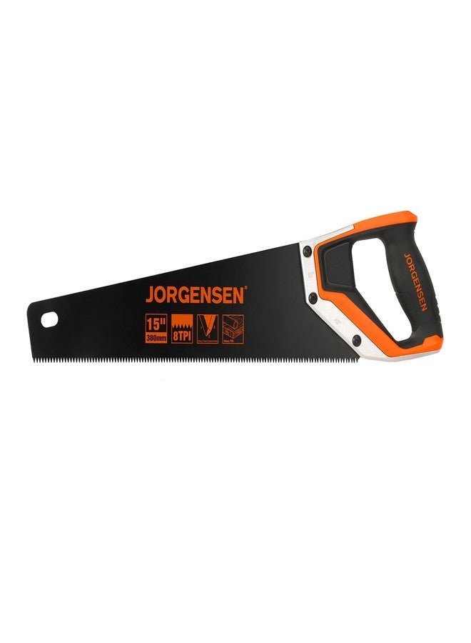 JORGENSEN 15” Hand Saw, Black Coated Coarse Handsaw 8TPI for Wood Cutting, Ergonomic Non-Slip Aluminum Handle for Sawing, Trimming, Gardening, Pruning, PVC - Image 1