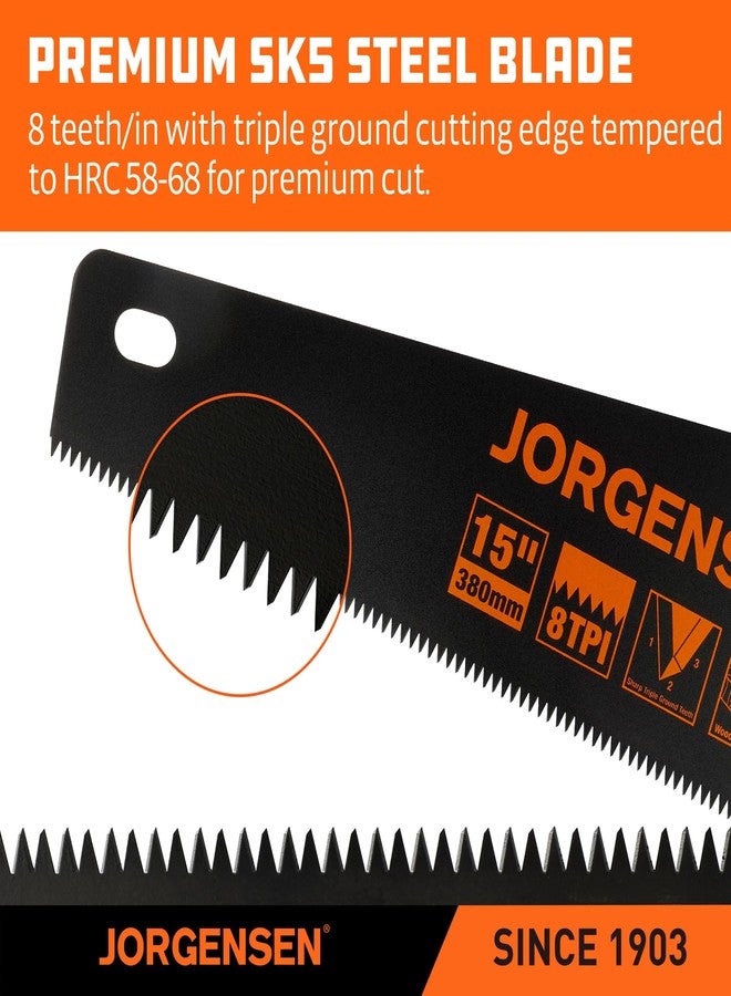 JORGENSEN 15” Hand Saw, Black Coated Coarse Handsaw 8TPI for Wood Cutting, Ergonomic Non-Slip Aluminum Handle for Sawing, Trimming, Gardening, Pruning, PVC - Image 3