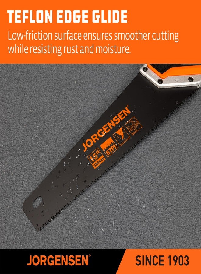 JORGENSEN 15” Hand Saw, Black Coated Coarse Handsaw 8TPI for Wood Cutting, Ergonomic Non-Slip Aluminum Handle for Sawing, Trimming, Gardening, Pruning, PVC - Image 4