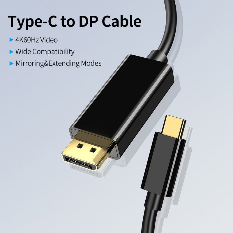 Type-C to DP Adapter Cable USB-C Male to DP Male Cable Support 4K60Hz Mirroring/Extending Mode Wide Compatibility, Black 1.8m - Image 2