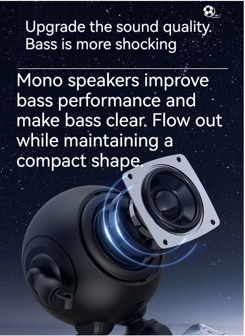 M MIAOYAN New Robot Bluetooth Audio Soccer Robot Audio Cute Portable Small Steel Cannon TWS Bluetooth Audio Wireless Mini (Black)