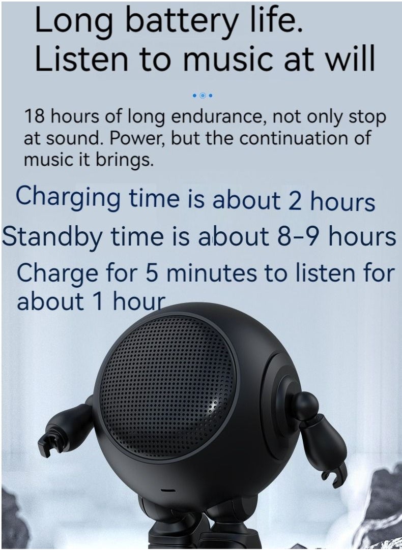 M MIAOYAN New Robot Bluetooth Audio Soccer Robot Audio Cute Portable Small Steel Cannon TWS Bluetooth Audio Wireless Mini (Black)