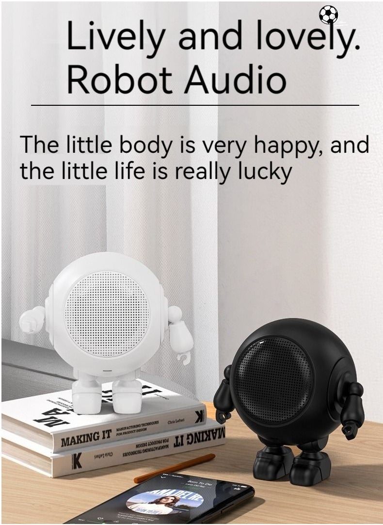 M MIAOYAN New Robot Bluetooth Audio Soccer Robot Audio Cute Portable Small Steel Cannon TWS Bluetooth Audio Wireless Mini (Black)