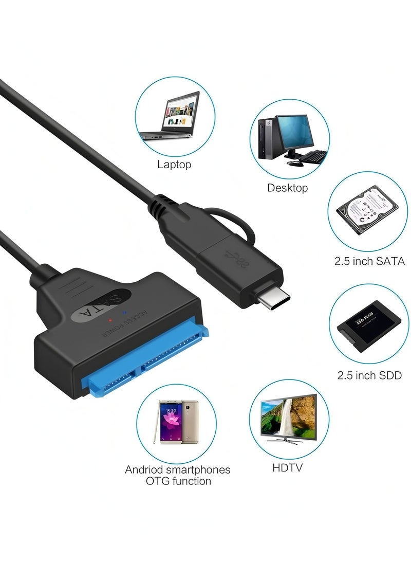 Flyview SATA to USB 3.0 Cable, SATA 22 Pin 2.5" inch Female to USB 3.0 & Type-C Male USB-C USB 3.0, USB 3.0 to SATA III Hard Drive Adapter, for 2.5  HDD/SSD Hard Drive Disk - Image 3