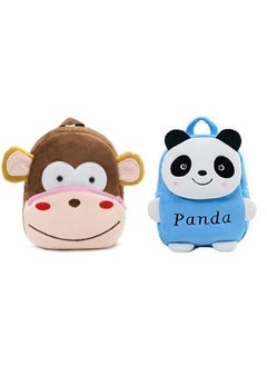 Blue Tree blue tree Kids School Bag Combo Soft Plush Backpack Cartoon Bags Mini Travel Bag for Children Girls Boys (Monkey & Blue Panda)  - Image 1