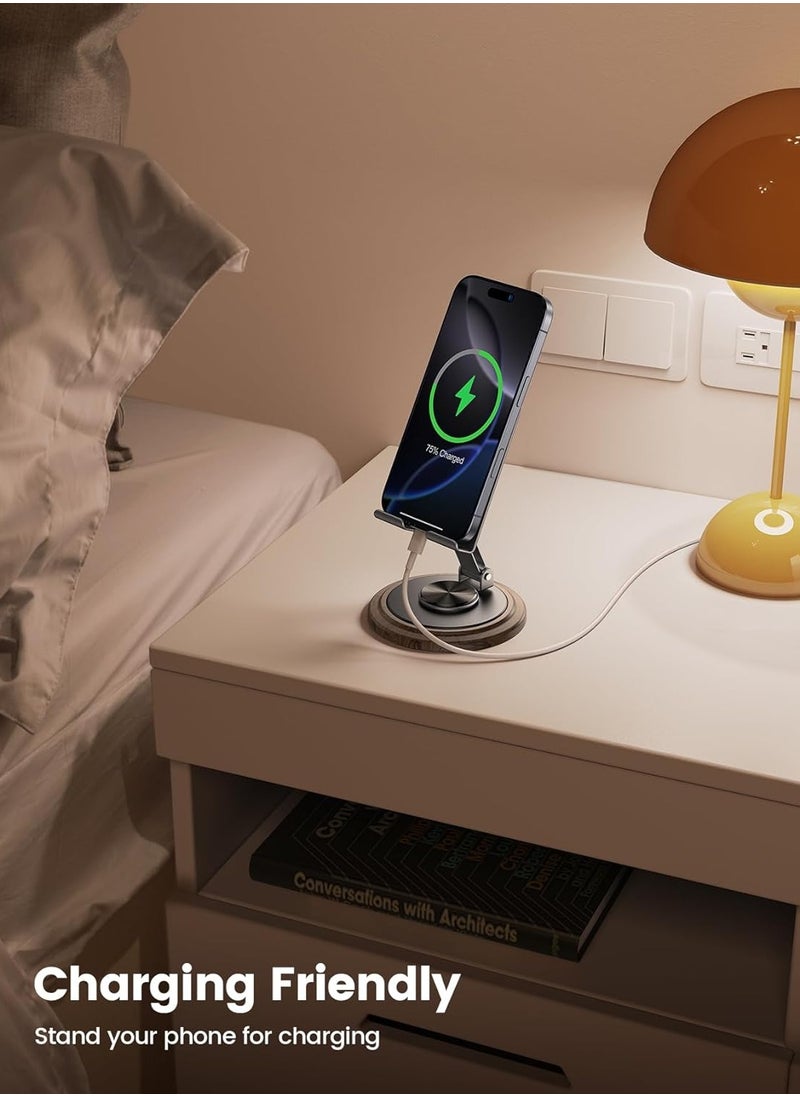 Apustim Cell Phone Stand，Desk Accessories，Grey Office Cell Phone Holder，Simulated Wood Grain Phone Stand for Desk，Office Desk Accessories，Office Decor, Suitable for 4-10”Phones，iPad  - Image 3