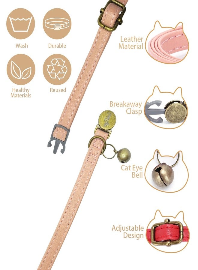 طوق قطط GoldTiger قابل للفك مع جرس، طوق جلدي بتصميم كلاسيكي للقطط الصغيرة من الجنسين، مزود بآلية أمان قابلة للتعديل من 7.5 إلى 11.8 بوصة، خفيف الوزن (0.7 أونصة) مع أجزاء معدنية نحاسية عتيقة، إكسسوار مثالي للجراء. - Image 2