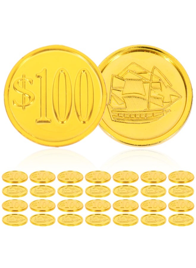 SYOSI Pirate Coins, 100pcs Gold Plastic Treasure Coins for Pirate Parties & Halloween - Image 1