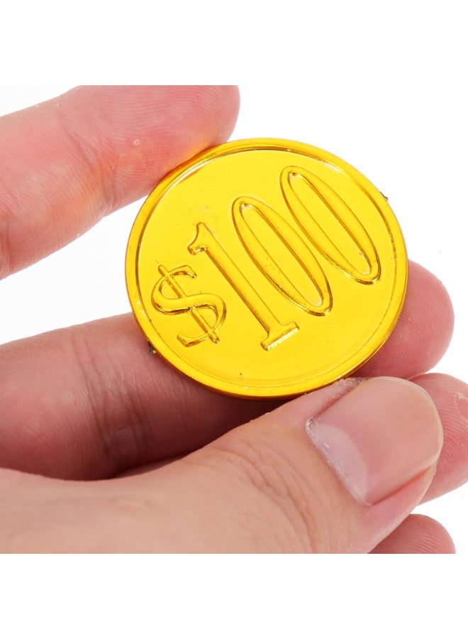 SYOSI Pirate Coins, 100pcs Gold Plastic Treasure Coins for Pirate Parties & Halloween - Image 2