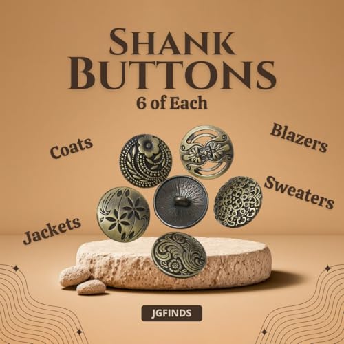 JGFinds Shank Button - 30 Pack, 6 of Each Assorted Design, Carved Bronze Tone Metal, Mixed Antique and Vintage Look Flowers and Wave Patterns, 17mm Diameter, Decorative Blazer Clothes Luxury Buttons - Image 2