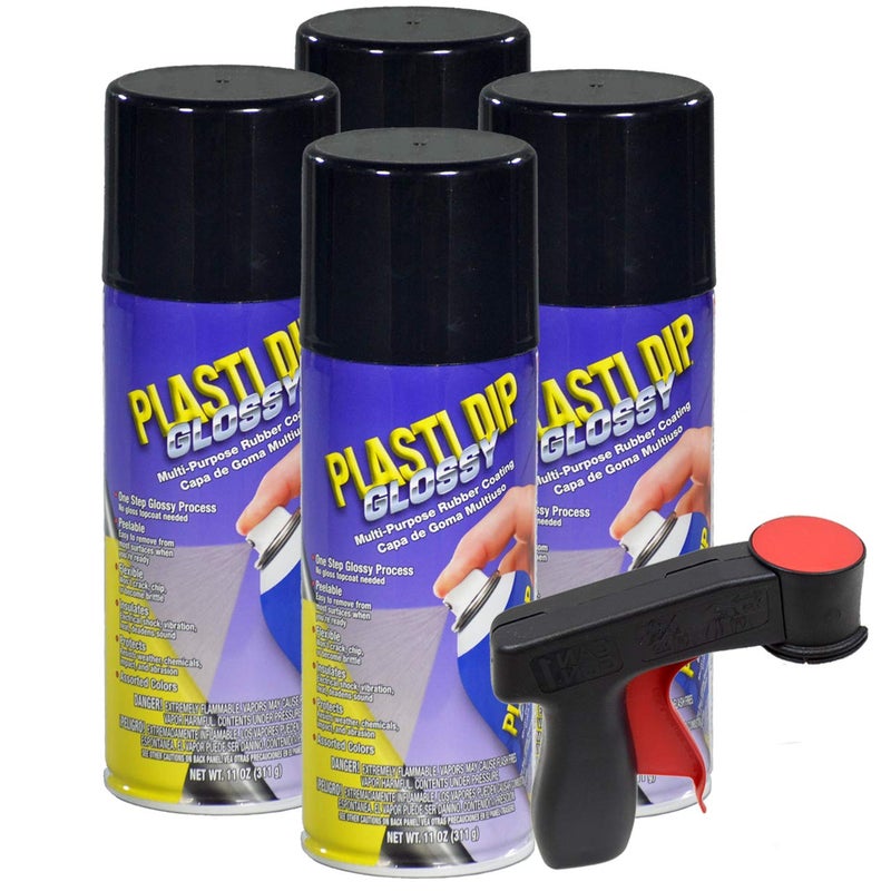 Plasti Dip Glossy Black Rim Kit, 11 oz Aerosol, Pack of 4 cans with bonus Cangun Tool - Combines both Color Coat and Gloss Finish - Image 1