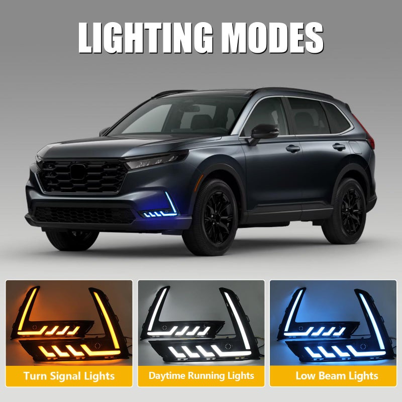 Fancemot LED Front Bumper Fog Lights White Daytime Running Lights (DRL) Amber Turn Signal Lights Blue Low Beam Lights Compatible with 2023-2026 6th Gen Honda CR-V - Image 4