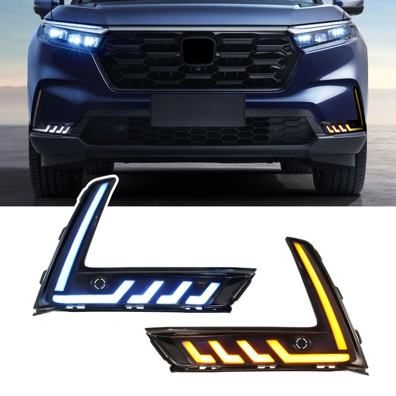 Fancemot LED Front Bumper Fog Lights White Daytime Running Lights (DRL) Amber Turn Signal Lights Blue Low Beam Lights Compatible with 2023-2026 6th Gen Honda CR-V - Image 1