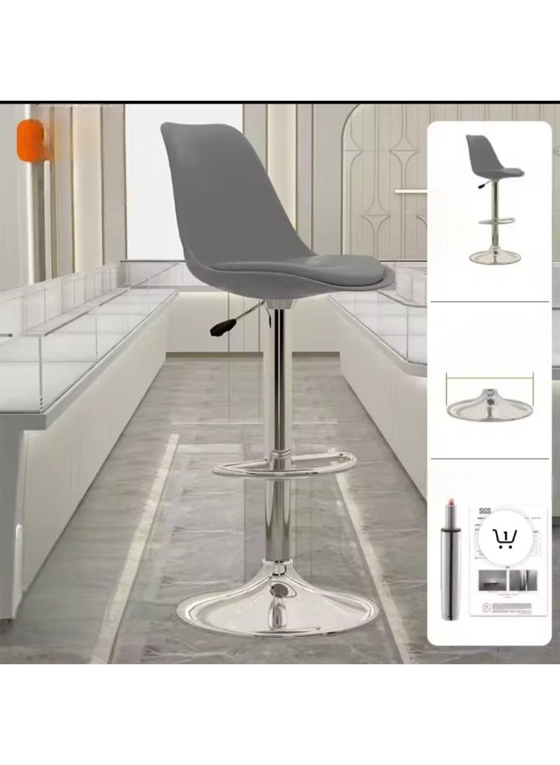 Comfortable bar stool MH-217 with Faux Leather and Metal Base Adjustable Bar Chair For kitchen & Bar Counter or cafes, 360 Degree Rotating Seat   Gray - Image 1