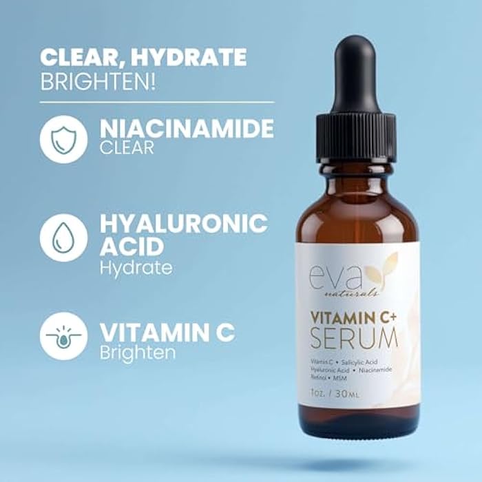 Eva Naturals Vitamin C Serum for Face – Anti Aging Dark Spot Remover with Retinol, Hyaluronic Acid, Niacinamide & Salicylic Acid – Face Serum for Women for Clear, Smooth, Radiant Skin - Image 2