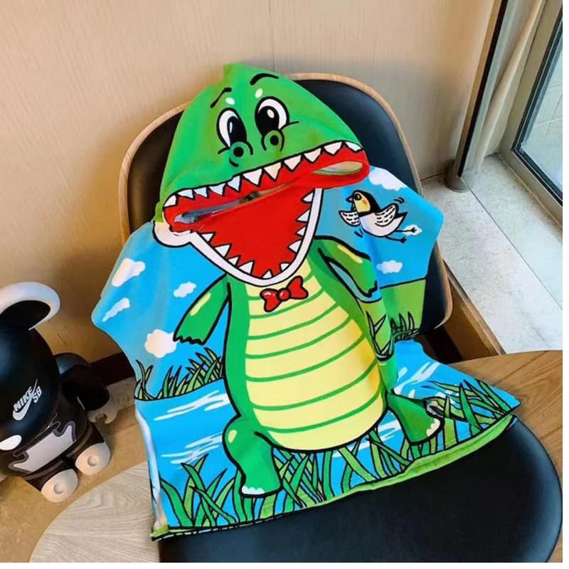 Famyo Crocodile Poncho Towel for Kids | Hooded Bath Towels | 60 x 60cm Toddler Pool Towel for Boys & Girls, 1-7 Years | Cute & Cozy Bathrobe Alternative - Image 2