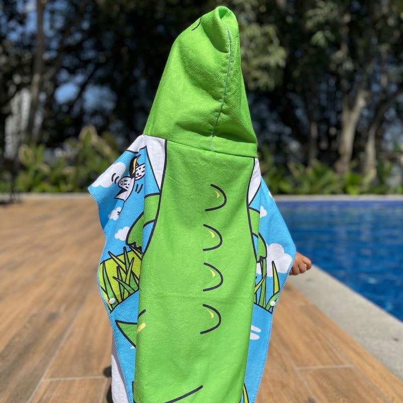 Famyo Crocodile Poncho Towel for Kids | Hooded Bath Towels | 60 x 60cm Toddler Pool Towel for Boys & Girls, 1-7 Years | Cute & Cozy Bathrobe Alternative - Image 3