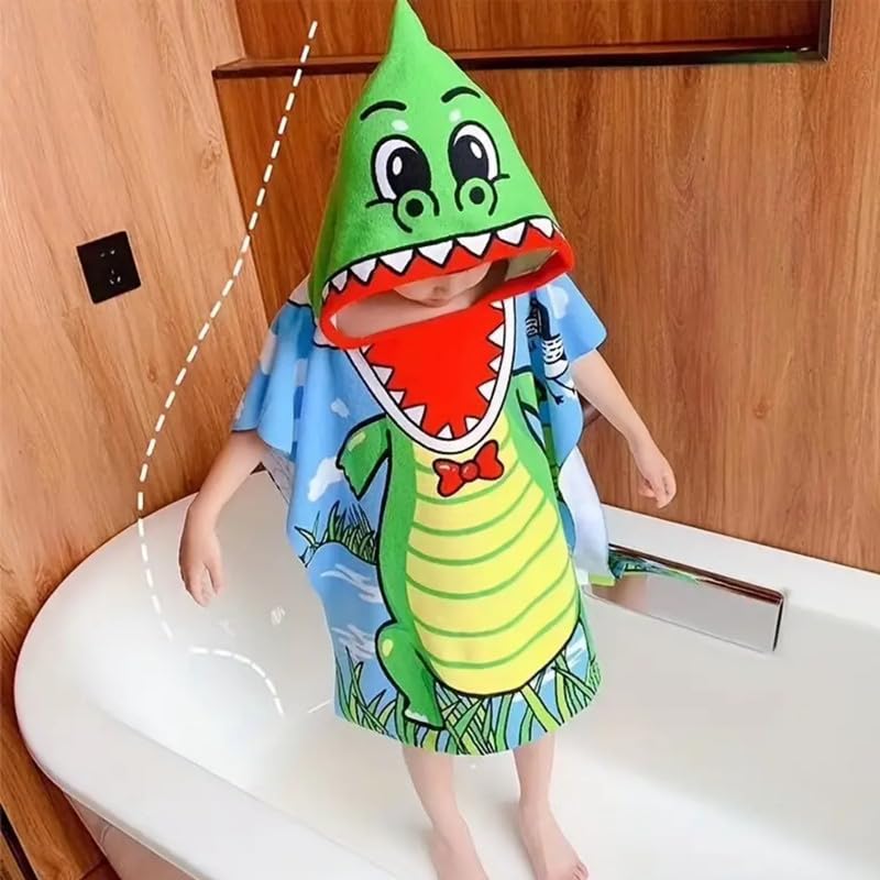 Famyo Crocodile Poncho Towel for Kids | Hooded Bath Towels | 60 x 60cm Toddler Pool Towel for Boys & Girls, 1-7 Years | Cute & Cozy Bathrobe Alternative - Image 4