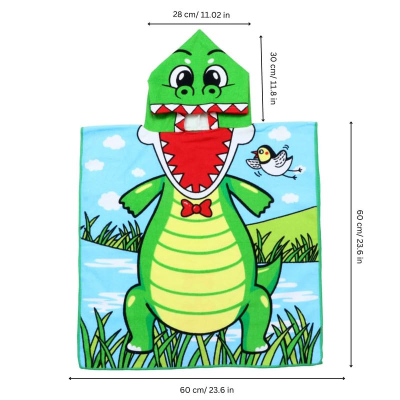 Famyo Crocodile Poncho Towel for Kids | Hooded Bath Towels | 60 x 60cm Toddler Pool Towel for Boys & Girls, 1-7 Years | Cute & Cozy Bathrobe Alternative - Image 5