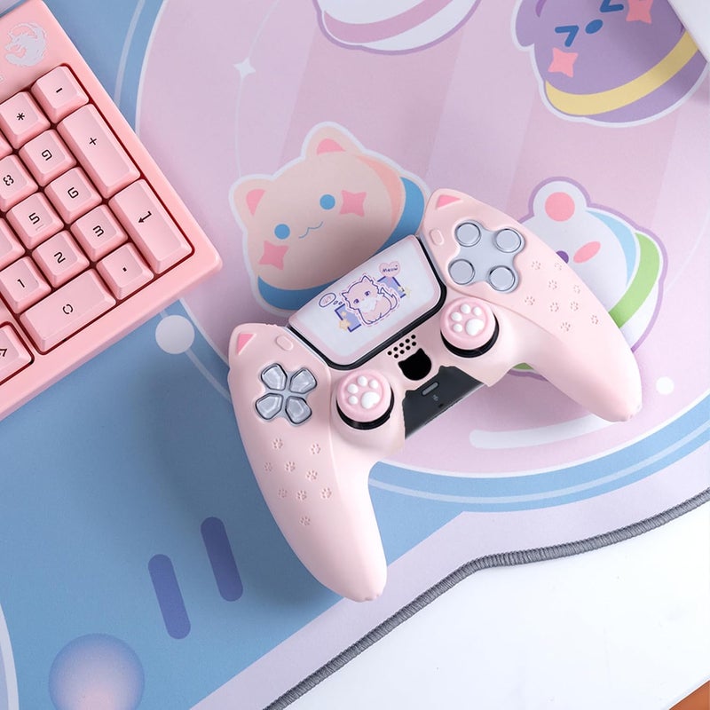 GeekShare مجموعة غطاء وحدة تحكم PS5 من ، غطاء حماية من السيليكون مانع للانزلاق لوحدة تحكم PS5 اللاسلكية مع غطائي قبضة إبهام وملصقين (مخلب قطط وردي) - Image 5