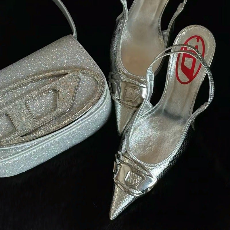 Kanglida 2024 Silver High Heels Celebrity Catwalk Style Pointed Toe Stiletto Metal Buckle Back Hollow Shoes - Image 3