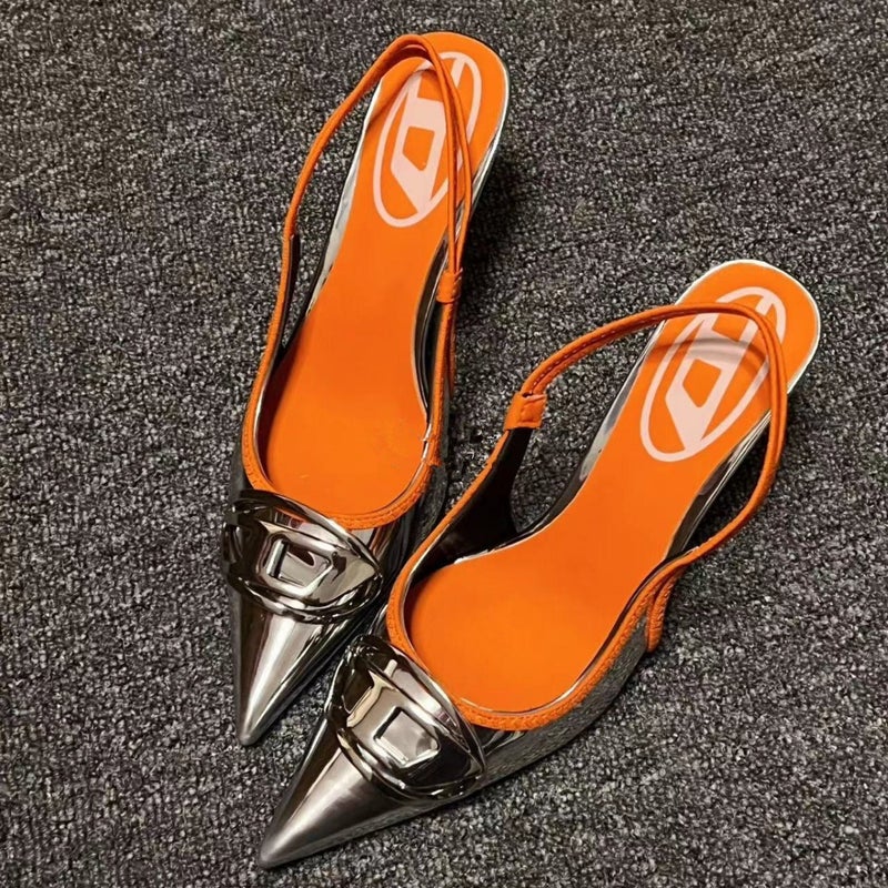 Kanglida 2024 Silver High Heels Celebrity Catwalk Style Pointed Toe Stiletto Metal Buckle Back Hollow Shoes - Image 5